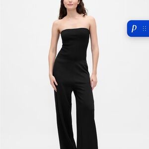 GAP Beis Black Strapless Ribbed Bodice Wide-Leg Jumpsuit